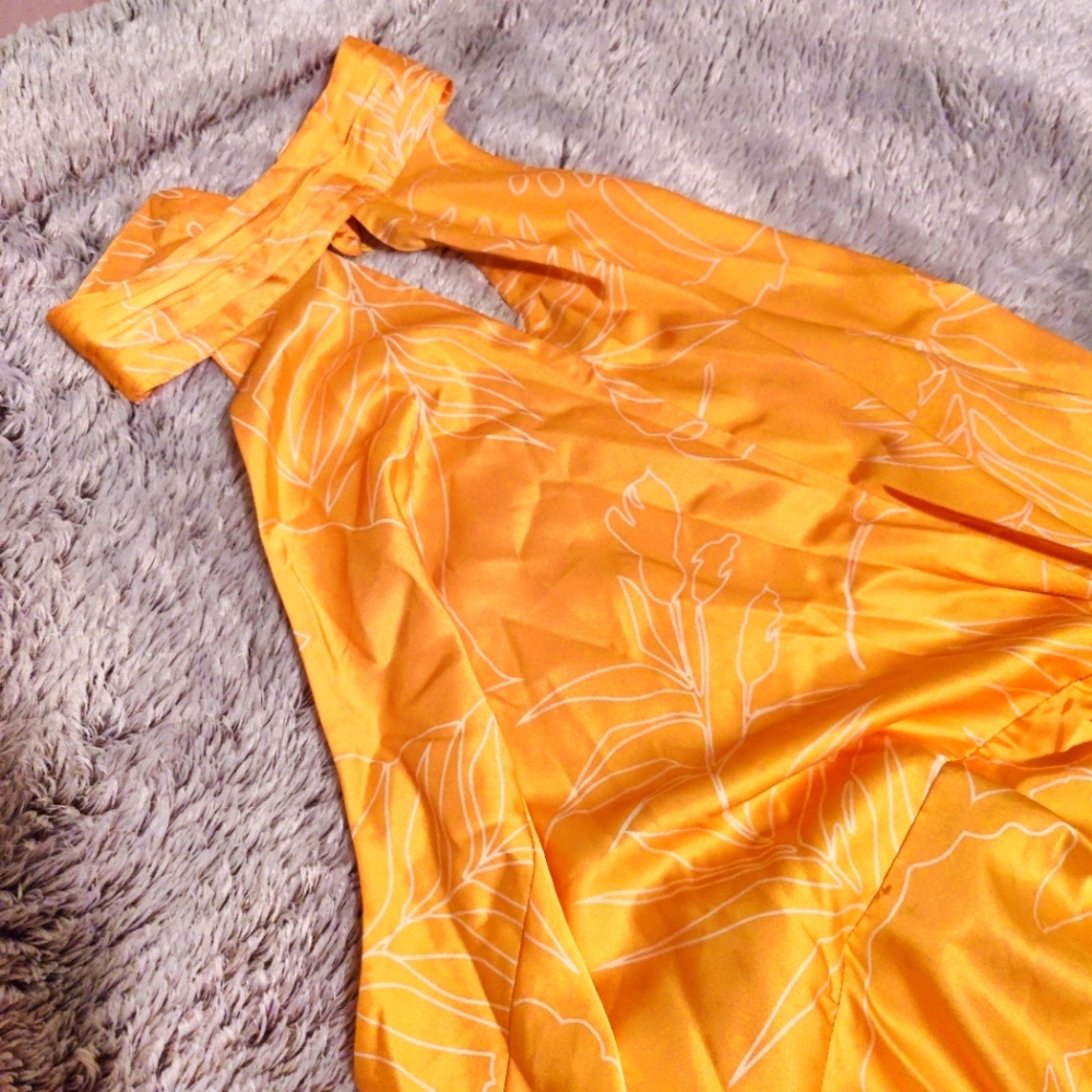 Yellow and White High Neck/Backless Dress